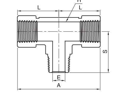 Female NPT Tee w/ Male NPT Branch Dimensions